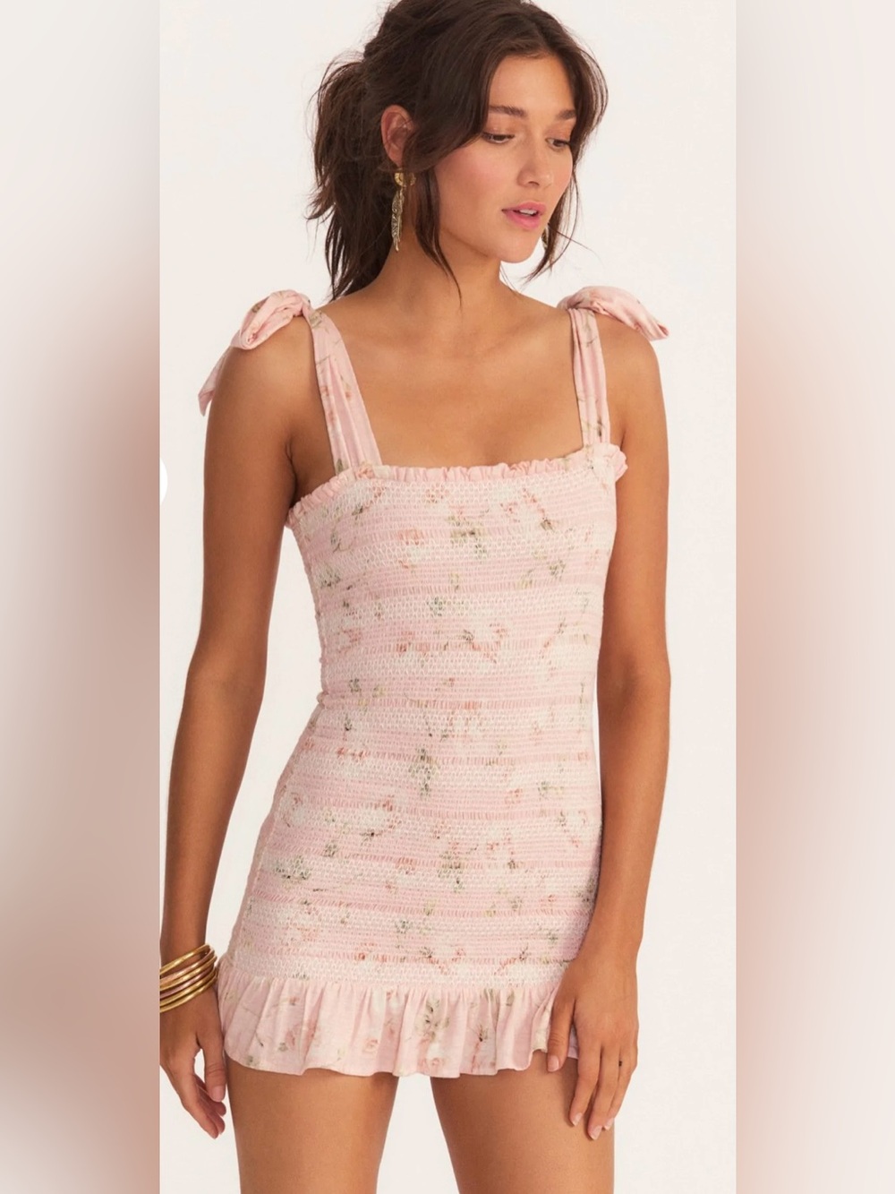 LoveShackFancy Pink Floral Smocked Mini Dress - Size Small